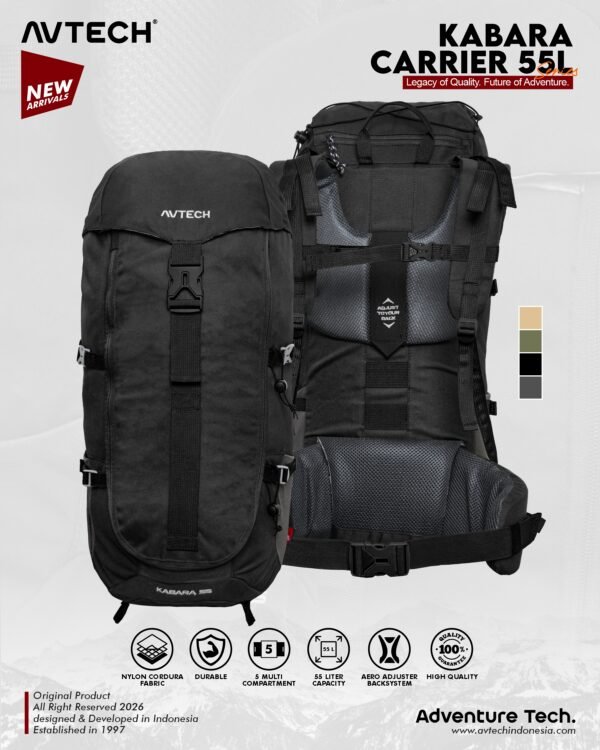 AVTECH - Tas Ransel Carrier Keril Backpack Hiking Camping Outdoor 55 Liter Free Rain Cover - KABARA 55