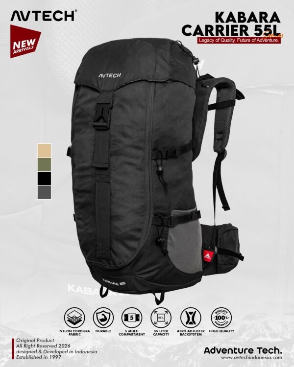 AVTECH - Tas Ransel Carrier Keril Backpack Hiking Camping Outdoor 55 Liter Free Rain Cover - KABARA 55