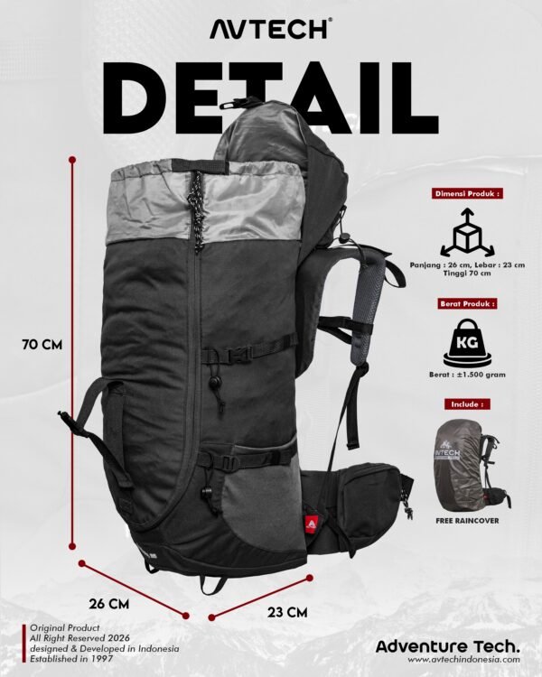 AVTECH - Tas Ransel Carrier Keril Backpack Hiking Camping Outdoor 55 Liter Free Rain Cover - KABARA 55