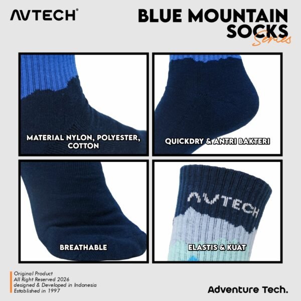 AVTECH - Kaos Kaki Socks Olahraga Pria Wanita Gunung Outdoor Hiking Running Cycling - BLUE MOUNTAIN