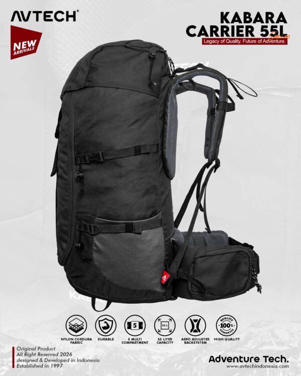 AVTECH - Tas Ransel Carrier Keril Backpack Hiking Camping Outdoor 55 Liter Free Rain Cover - KABARA 55