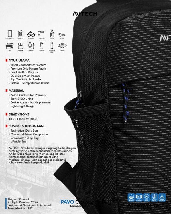 AVTECH - Tas Selempang Sling Bag Shoulder Bag Crossbody Harian Outdoor Travel Lifestyle - PAVO