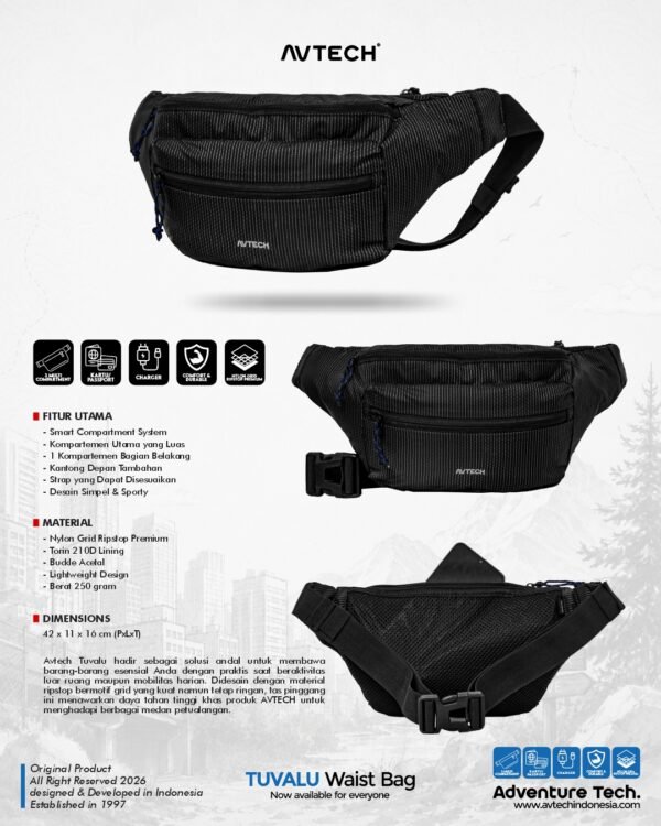 AVTECH - Tas Selempang Pinggang Waist Bag Harian Hiking Outdoor Travel Lifestyle - TUVALU