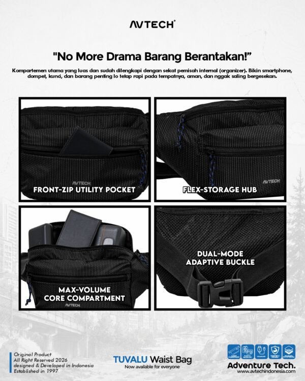AVTECH - Tas Selempang Pinggang Waist Bag Harian Hiking Outdoor Travel Lifestyle - TUVALU