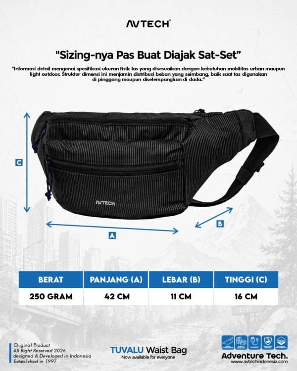 AVTECH - Tas Selempang Pinggang Waist Bag Harian Hiking Outdoor Travel Lifestyle - TUVALU