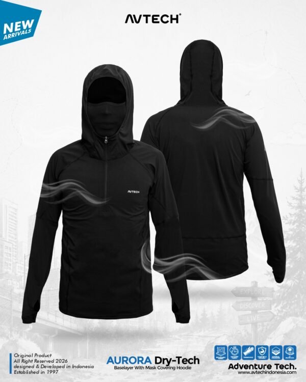 AVTECH - Baselayer Pria Wanita Lengan Panjang Outdoor Dry Fit Face with Mask Covering Hoodie - AURORA