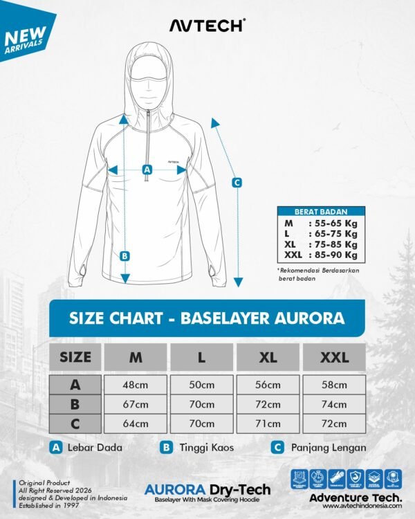 AVTECH - Baselayer Pria Wanita Lengan Panjang Outdoor Dry Fit Face with Mask Covering Hoodie - AURORA