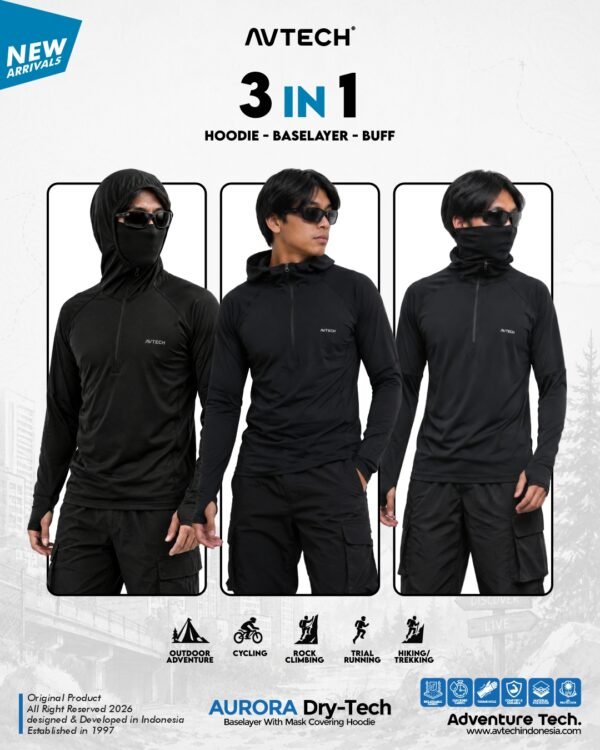 AVTECH - Baselayer Pria Wanita Lengan Panjang Outdoor Dry Fit Face with Mask Covering Hoodie - AURORA