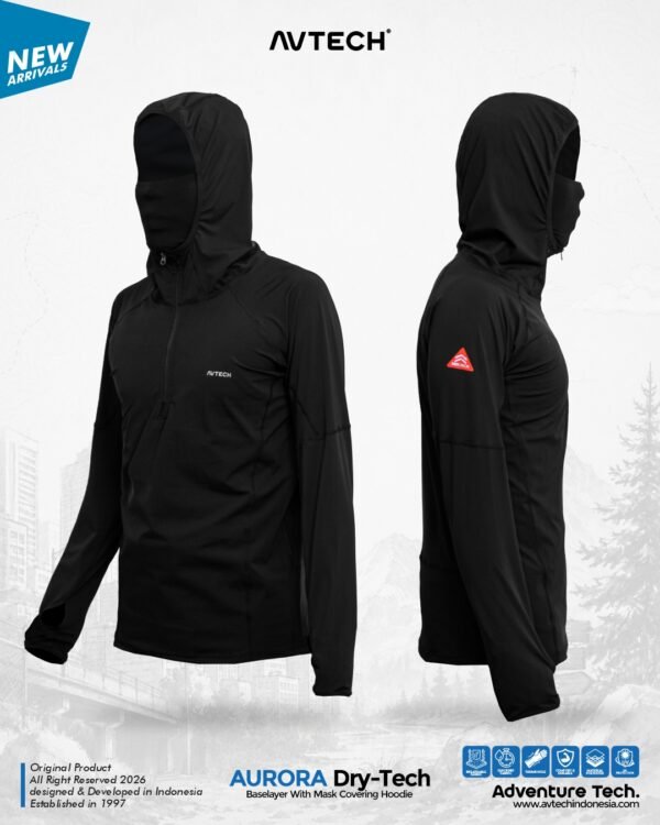 AVTECH - Baselayer Pria Wanita Lengan Panjang Outdoor Dry Fit Face with Mask Covering Hoodie - AURORA