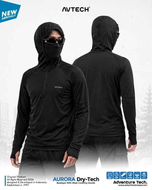 AVTECH - Baselayer Pria Wanita Lengan Panjang Outdoor Dry Fit Face with Mask Covering Hoodie - AURORA