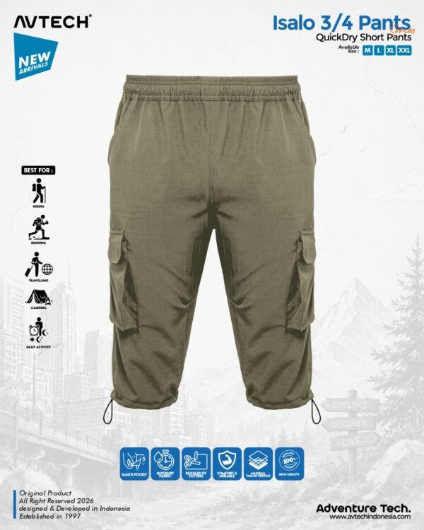 AVTECH - Celana Pendek Cargo 3/4 Pria Wanita Olahraga Running Jogging Trekking Outdoor Quickdry - ISALO