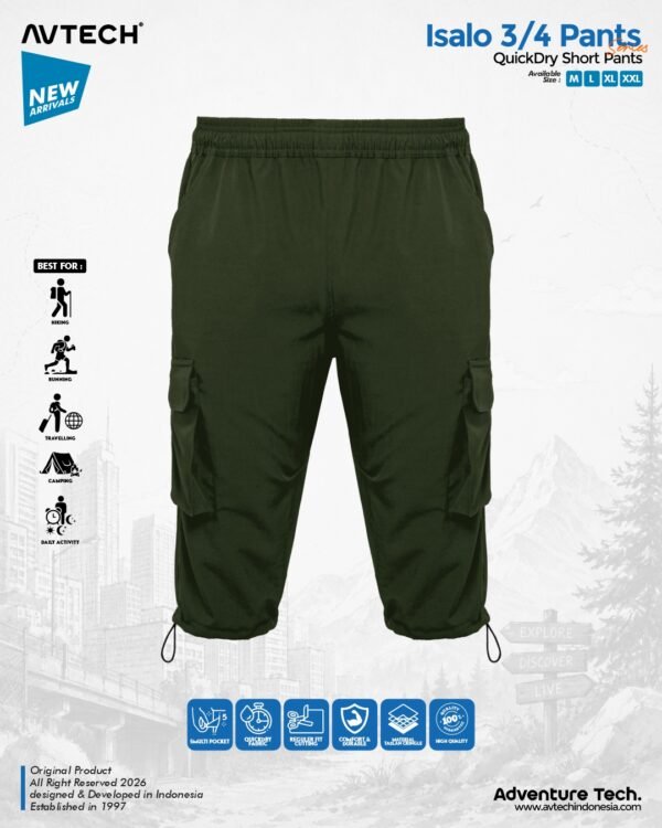AVTECH - Celana Pendek Cargo 3/4 Pria Wanita Olahraga Running Jogging Trekking Outdoor Quickdry - ISALO