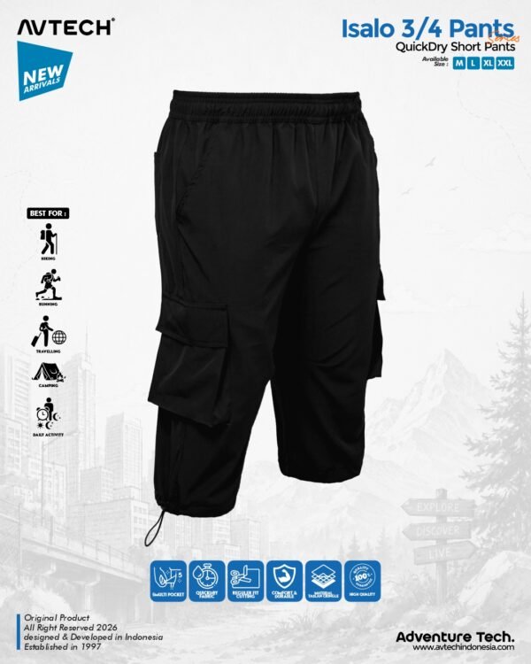 AVTECH - Celana Pendek Cargo 3/4 Pria Wanita Olahraga Running Jogging Trekking Outdoor Quickdry - ISALO