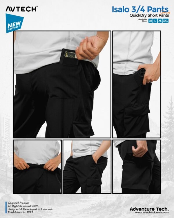 AVTECH - Celana Pendek Cargo 3/4 Pria Wanita Olahraga Running Jogging Trekking Outdoor Quickdry - ISALO