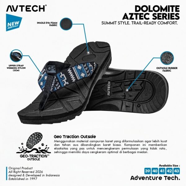 AVTECH - Sendal Gunung Hiking Outdoor Adventure Travel Jepit Harian - DOLOMITE AZTEC SERIES